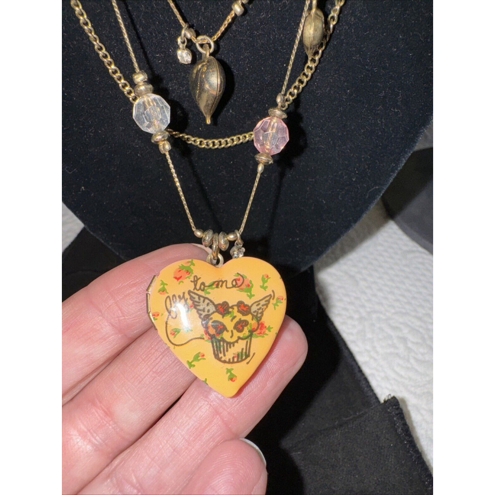 Betsey Johnson Tea Party Heart Locket Pearl Necklace Rare - Picture 2 of 9